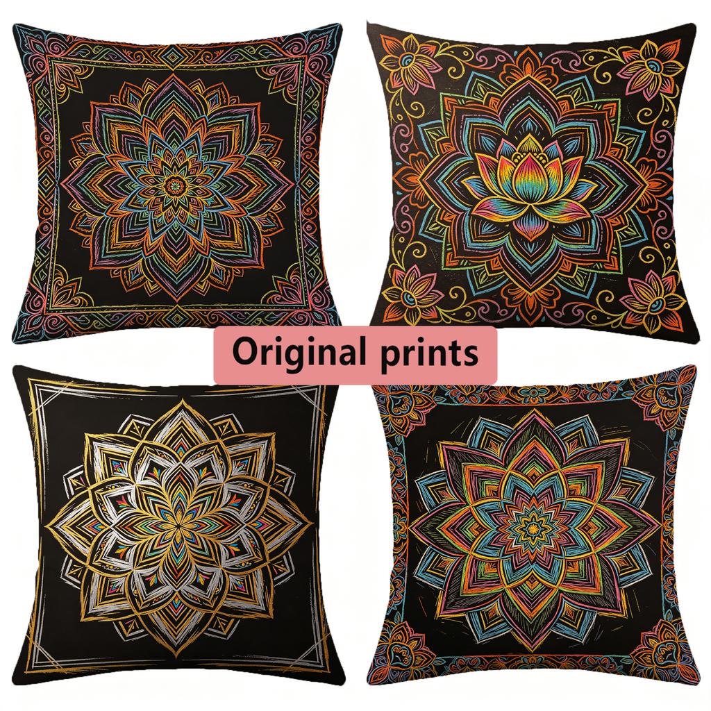 Bohemian Mandala Floral Throw Pillow Covers Pattern Cushion Cover Suitable For Sofa Bedroom Car Pillow Cover