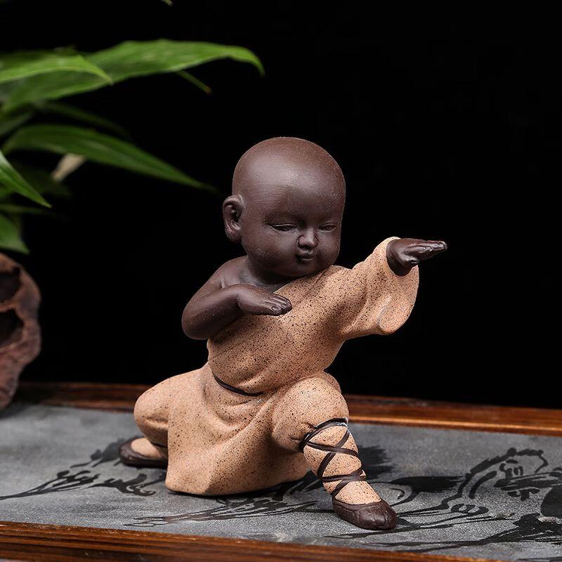 Zisha Ceramic Little Monk Kung Fu Kid Tea Pet Ornament