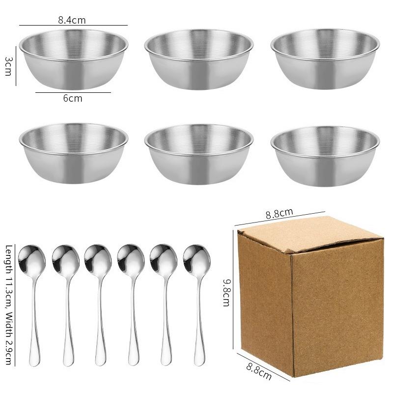 Stainless Steel Sauce Dish Spoon Set Stackable Food Safe Dipping Plate for Kitchen Dinner Party BBQ Sushi Tableware