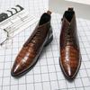 Crocodile Pattern Plus Size Men's Leather High-Top Fashion Formal Boots