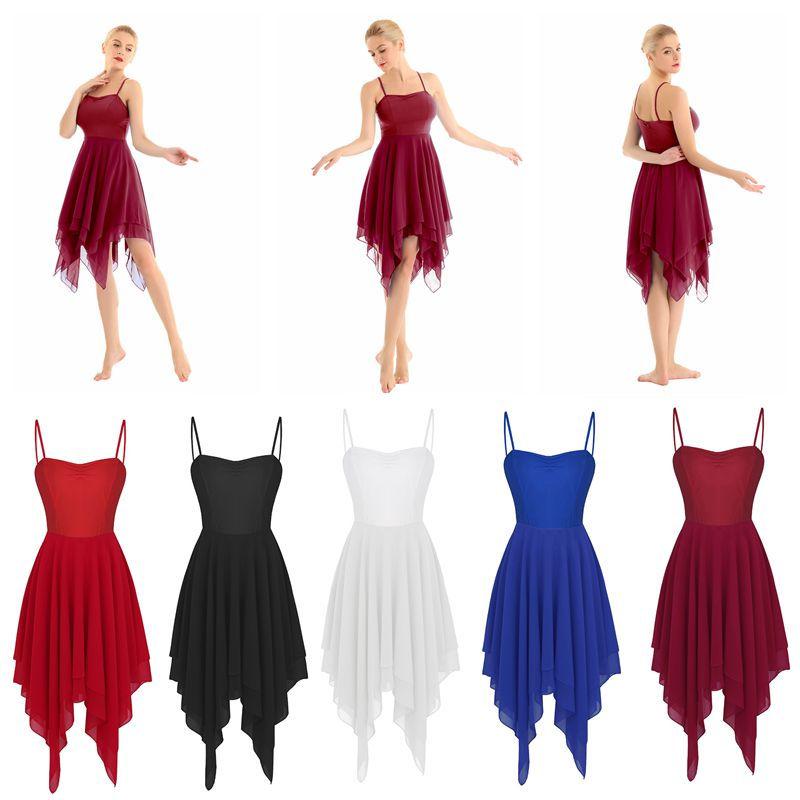 

Ballroom Dress Spaghetti Strap High Low Slim Waist Chiffon Ballet Dance Dress XXL зелений