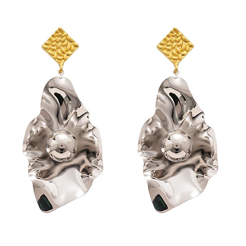 Exaggerated Contrasting Color Metallic Irregular Geometric Earrings, Elegant and High-end Earrings for Women
