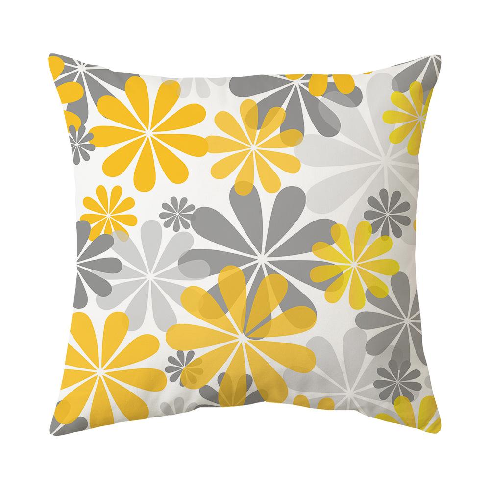 New Pillow Yellow Gray Geometric Flower Print Sofa Pillow Cover