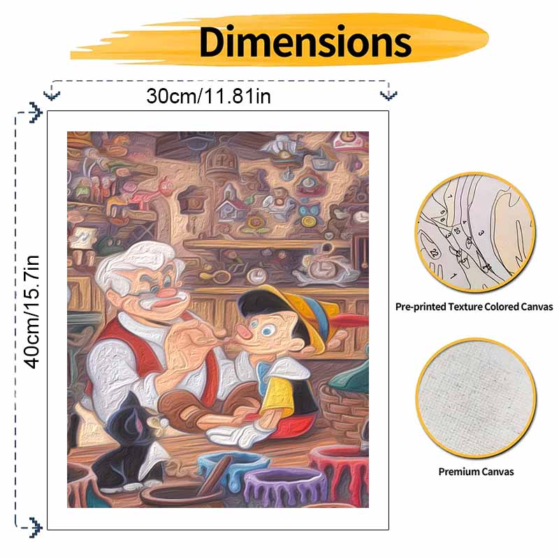 Disney oil painting painting art Pinocchio Gepetto workshop handmade diy painting home decoration gift