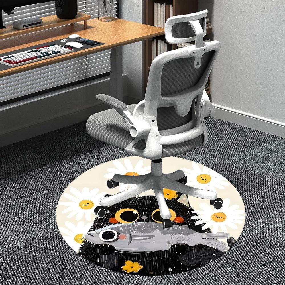 

1PC Flower Cat Office Round Area Rug, Indoor Mat Suitable ForOffice, Under Office Chairs Bedroom Living Room Home Decor, Room Deco f177 80cm by 80cm