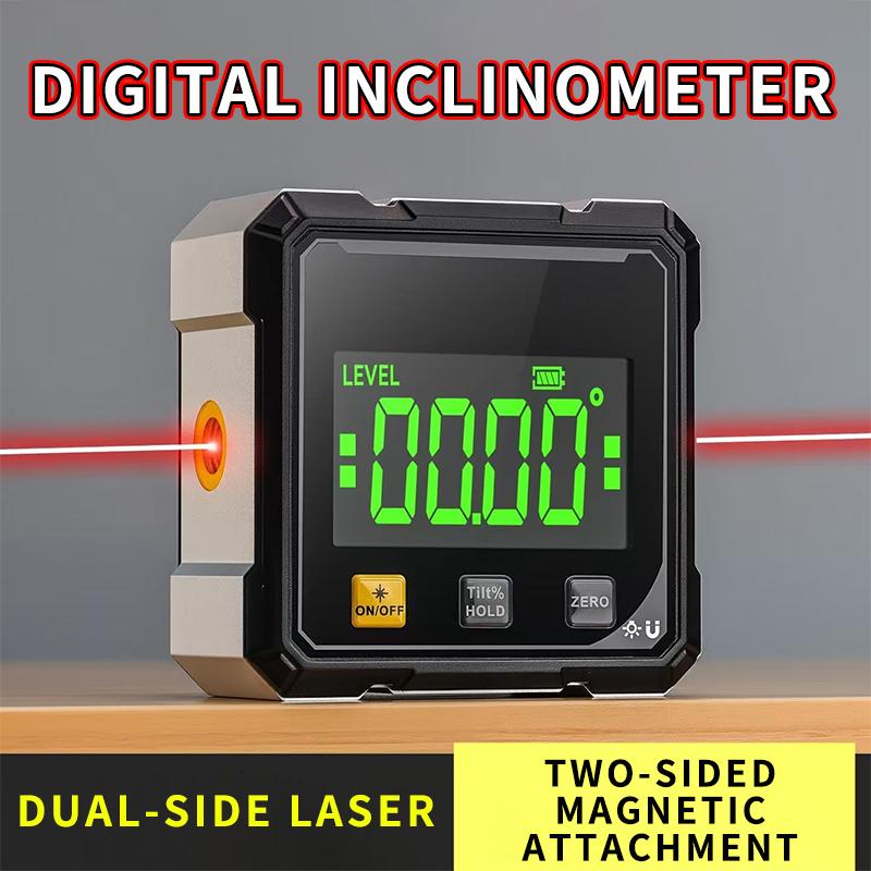 Digital Laser Angle Finder Protractor Tool, 4×90° High Accuracy Measuring Tool Large Led Display Magnetic Base, USB Rechargeable