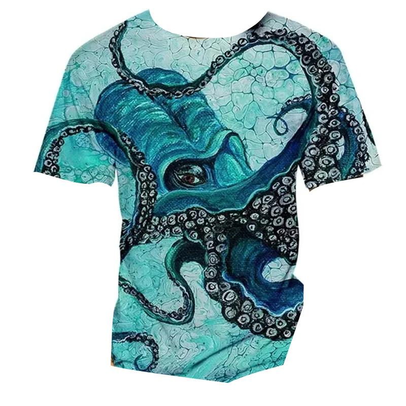 Funny Marine Life Sea Animal 3D Print Kids Round Neck Short Sleeve Tee Loose Outdoor Daily Play Outfit