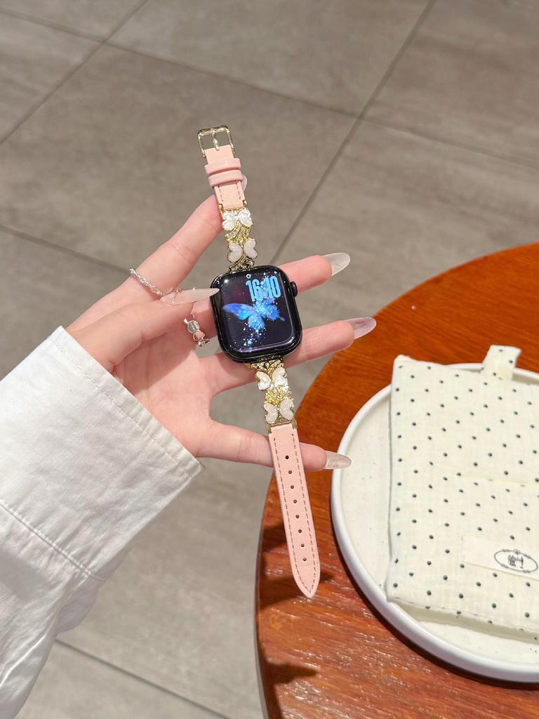 Enamel Butterfly Leather Strap for Apple Watch Series 2-10