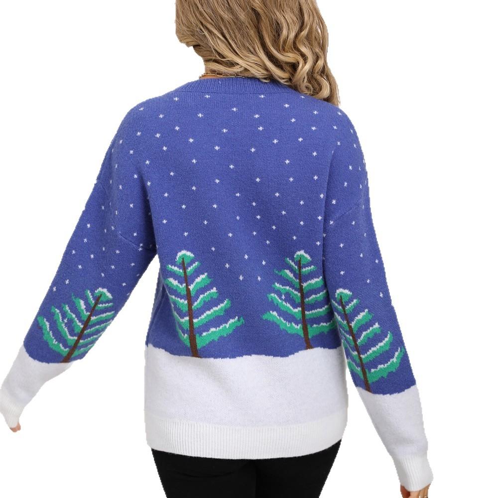 New Autumn and Winter Sweater, Jacquard Long-sleeved Round-neck Christmas Knitted Sweater, New Year Christmas Tree Pullover, Casual Sweater