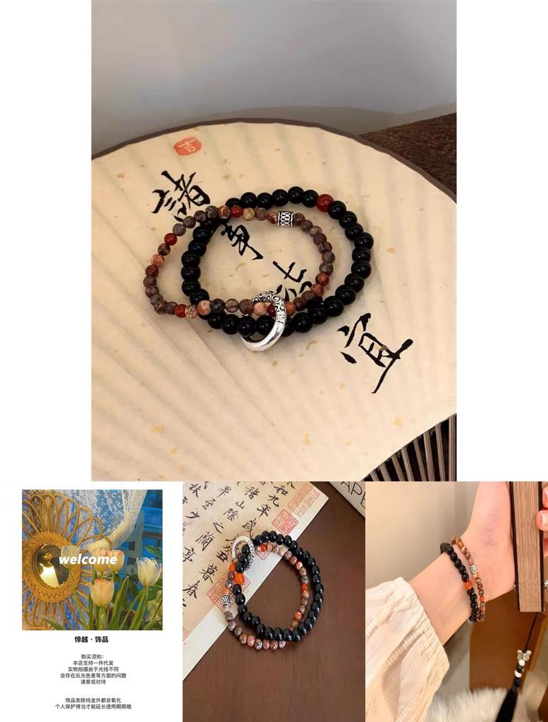 Artisanal Geometric Natural Stone Beaded Bracelet Unisex Vintage Ethnic Jewelry