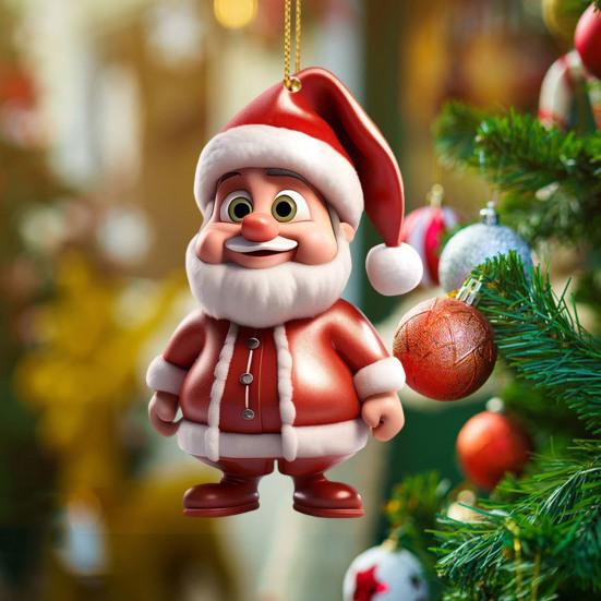 Santa Claus Decoration 2D Acrylic Hanging Ornament Cartoon Santa Christmas Tree Decoration for Mantel Wall Window Decor