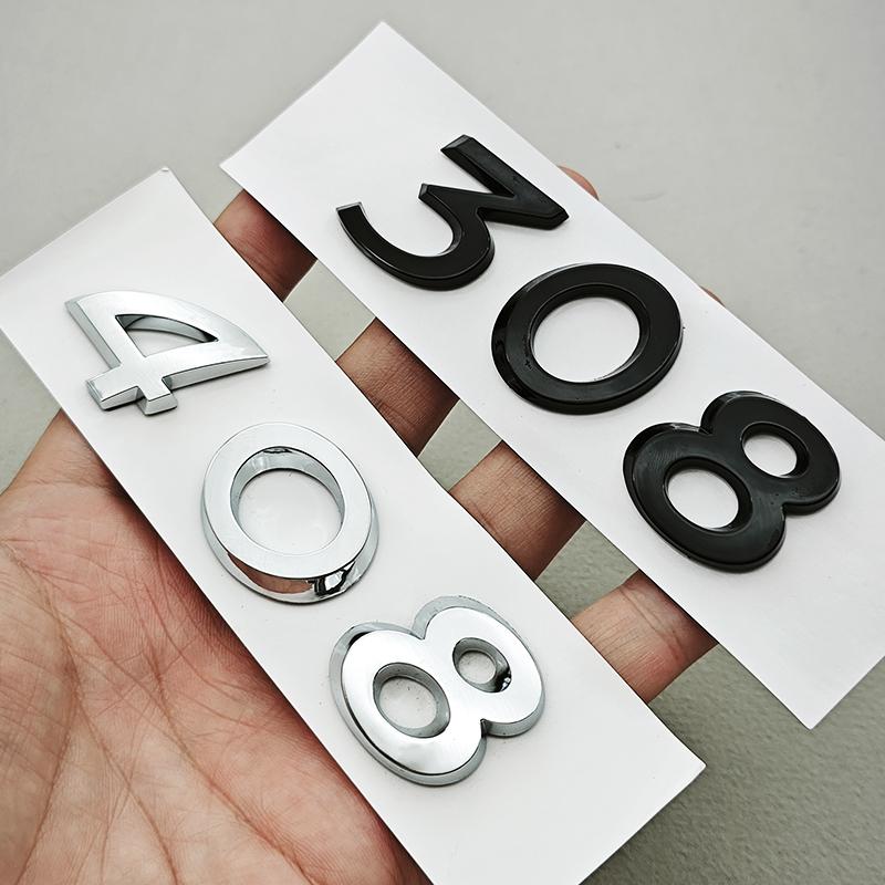 OQUP8 Older 3D ABS Chrome Black Logo 308 408 508 Emblem Letters Sticker Car Rear Trunk Badge For Peugeot 308 SW 408 508 Accessories