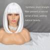 LISI HAIR Peluca corta blanca pura con flequillo para mujer, de fibra sintética, hasta los hombros, recta, color blanco plateado