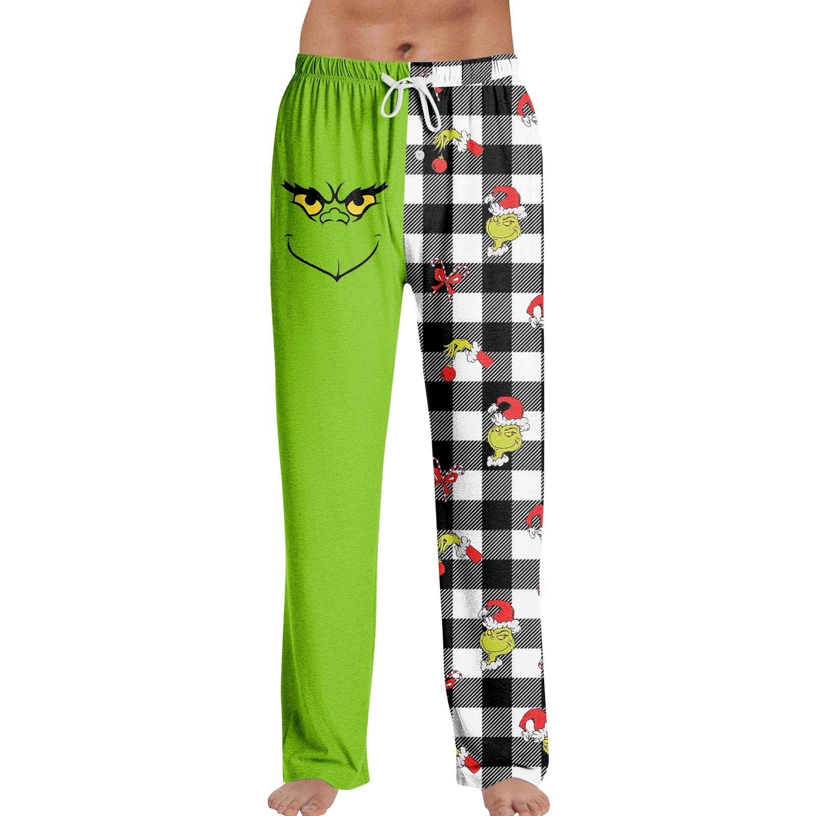 

Мужские модные свободные повседневные брюки с принтом для Рождества и фестивалей, домашние пижамные брюки L армия зеленый