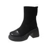 Retro thick-soled small Martin boots women's autumn new versatile heightening short boots thick heel thin elastic boots