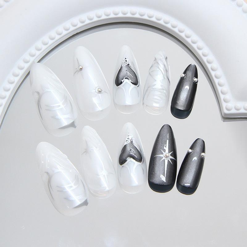 Black cat's eye three-dimensional European and American liquid metal niche dark European and American ins wind removable nail art pieces 24 pieces