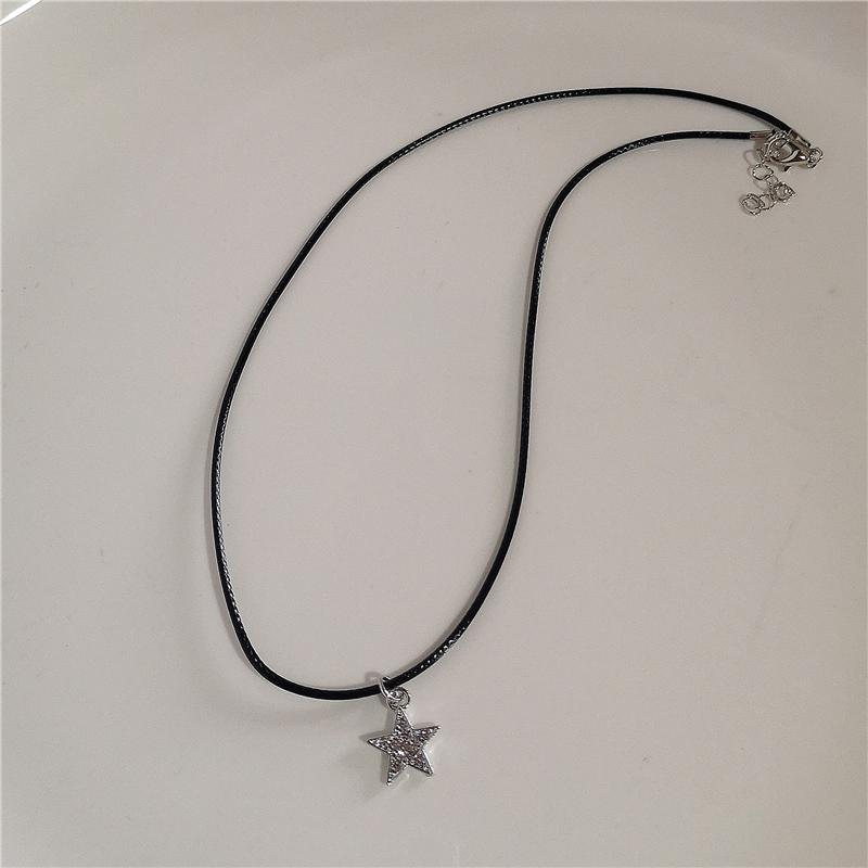 Kpop Goth Vintage Aesthetic Y2K Star Pendant Beaded Silver Color Chain Necklace Women Men Cool Grunge EMO 2000s Jewely Accessory