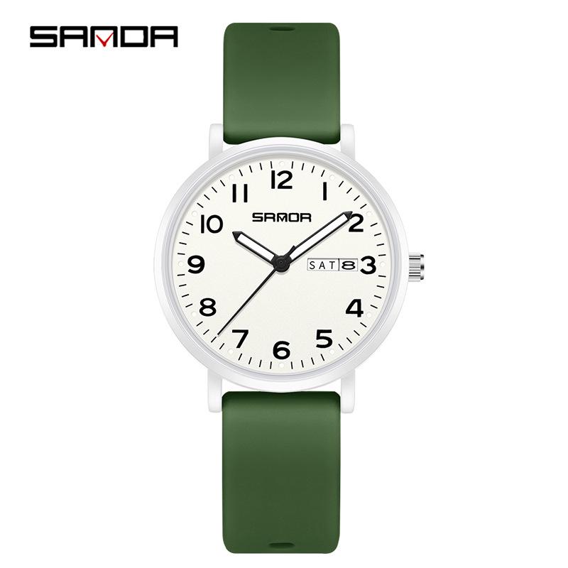 Sanda Quarzuhr Wasserdicht Leise Doppelkalender Unisex Uhr für Prüfung und Studium