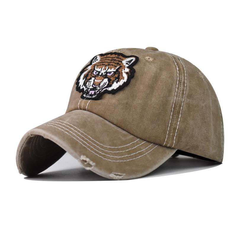 Tiger head embroidered sun hat women's baseball hat old pure cotton washed men's outdoor leisure European and American cap