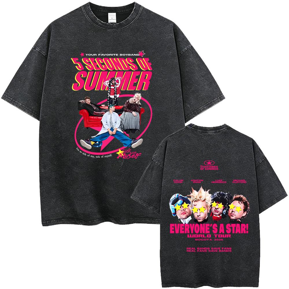 Punk Rock Band 5 Seconds of Summer Washed Vintage Tshirt Everyones A Star Merch 2026 Tshirts Men Women Hip Hop Gothic T Shirt