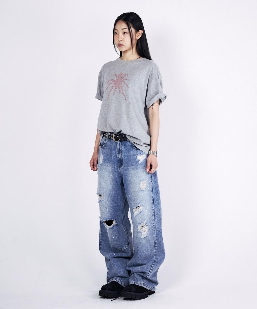 SLOWACID Distressed Wide Denim Pants [Blue]