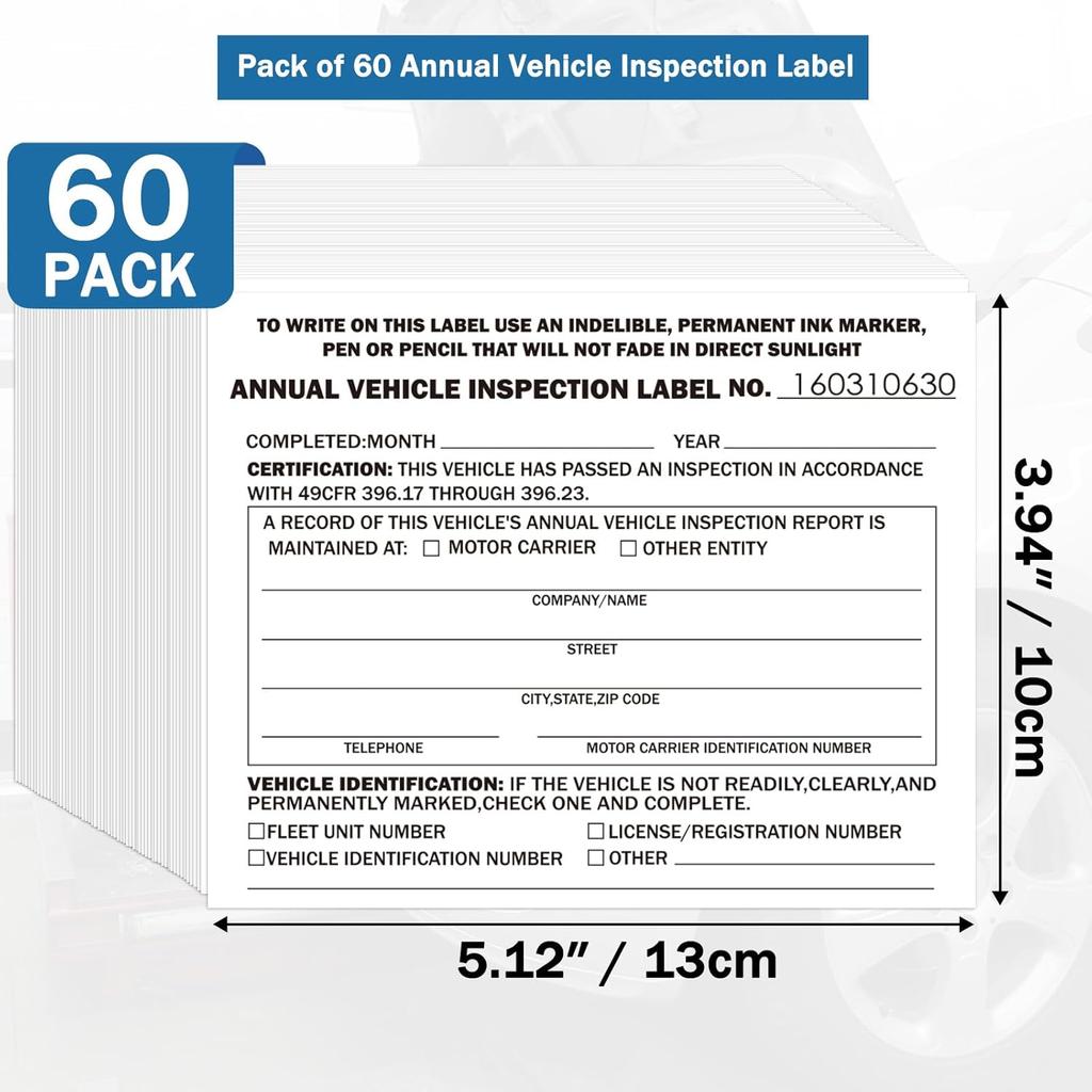 60Pack DOT Annual Vehicle Inspection Stickers - 60 Pack 2-Ply FMCSA Annual Inspection Lables with Adhesive Vinyl Sticker Mylar Laminate,Interior