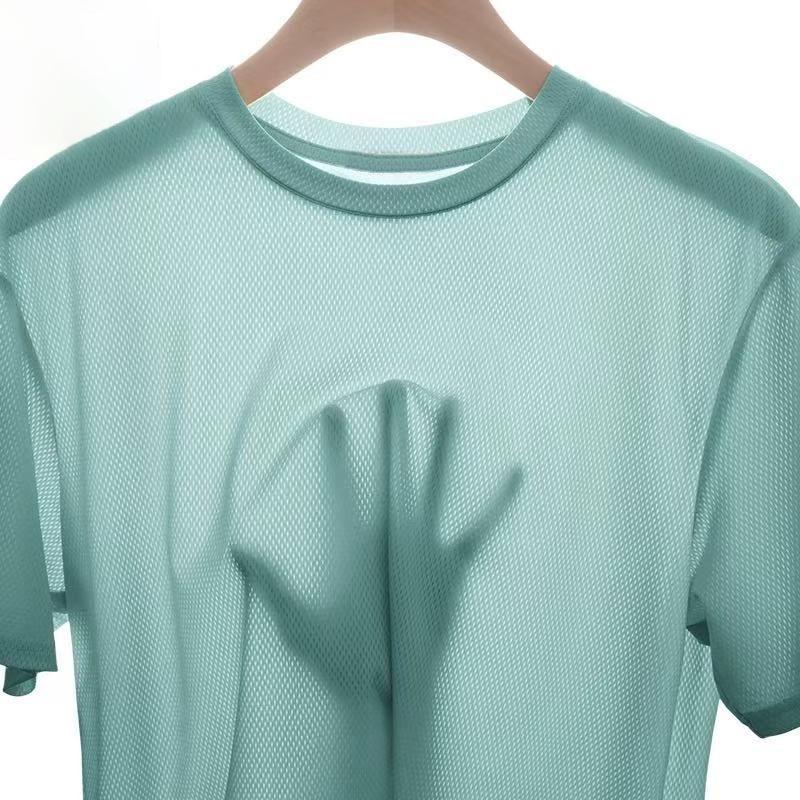 Men’s Ice Silk Mesh Fitness T-Shirt - Loose Fit, Round Neck, Short Sleeve, Breathable, Summer Sportswear