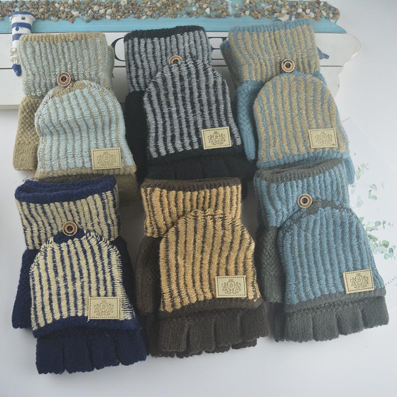 New Men's Half-finger Flip Gloves, Fashionable and Comfortable Student Thermal Gloves, Knitted Gloves