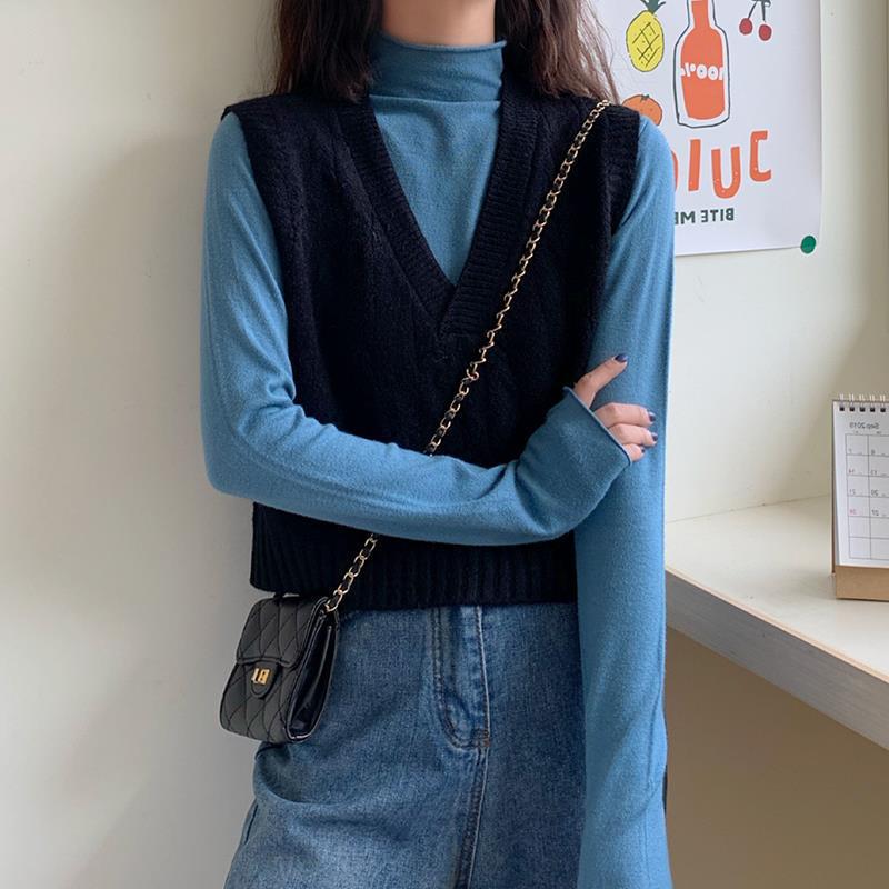 Chaleco de Punto Sin Mangas con Cuello en V Estilo Coreano 2023 para Mujer - Moda Petite Otoño/Invierno