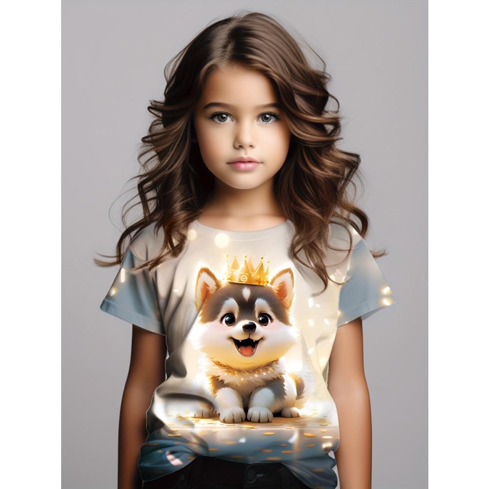 Letní Nové Roztomilé Kočičí Tričko 3-14 Let Staré Dětské 3D Kreslené Anime Vzor Dětské Dívčí Chlapecké Módní Krátký Rukáv