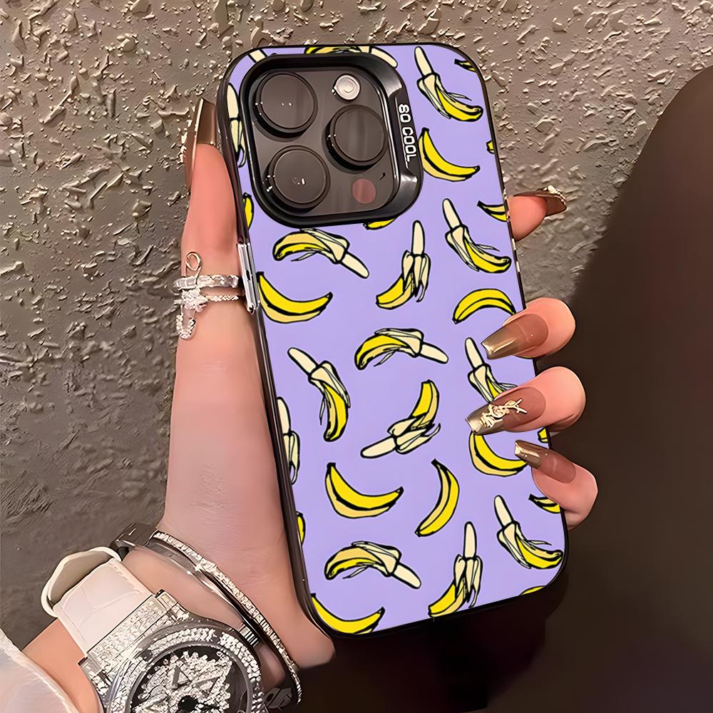 Banana Pattern Phone Case For IPhone17 Air 16 15 14 Plus 13 12 11 Pro XS Max Silver Black Bumper Case