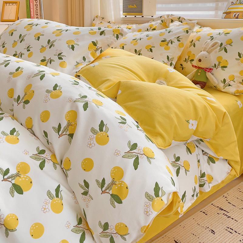 Fresh Literary Style Glutinous Cotton Bedding Set - Four-Piece Set for Dormitory or Home