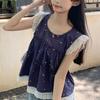 Casual Printed Shirts Summer Fashionable Lace Patchwork Women's Korean Sleeveless Vintage Loose Blouse New