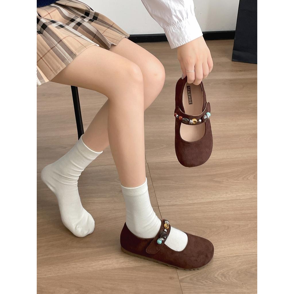 Retro French round head shallow mouth flat sole shoes women's 2025 new autumn versatile skirt Mary Jane shoes