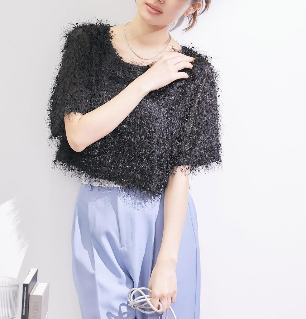 ROPE PICNIC Knit Tape Yarn Black Women's Top, (01)