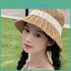 Lovely Lace Bow Knot Straw Hat Women Round Top Large Brim Sun Hat Beach Vacation
