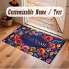 Floral Garden Theme Crystal Velvet Floor Rug Personalized Custom Name Text Warm Carpet Home Decoration