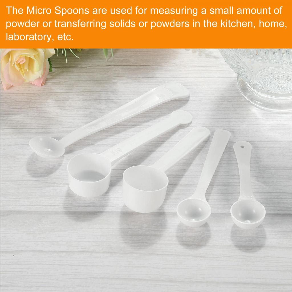 Uxcell Micro Spoons, 1-Gram Measuring Scoops, Plastic, Round Bottom, Mini Spoons with Hanging Hole, Home Kitchen Powder Measuring, Baking, 30 Pieces