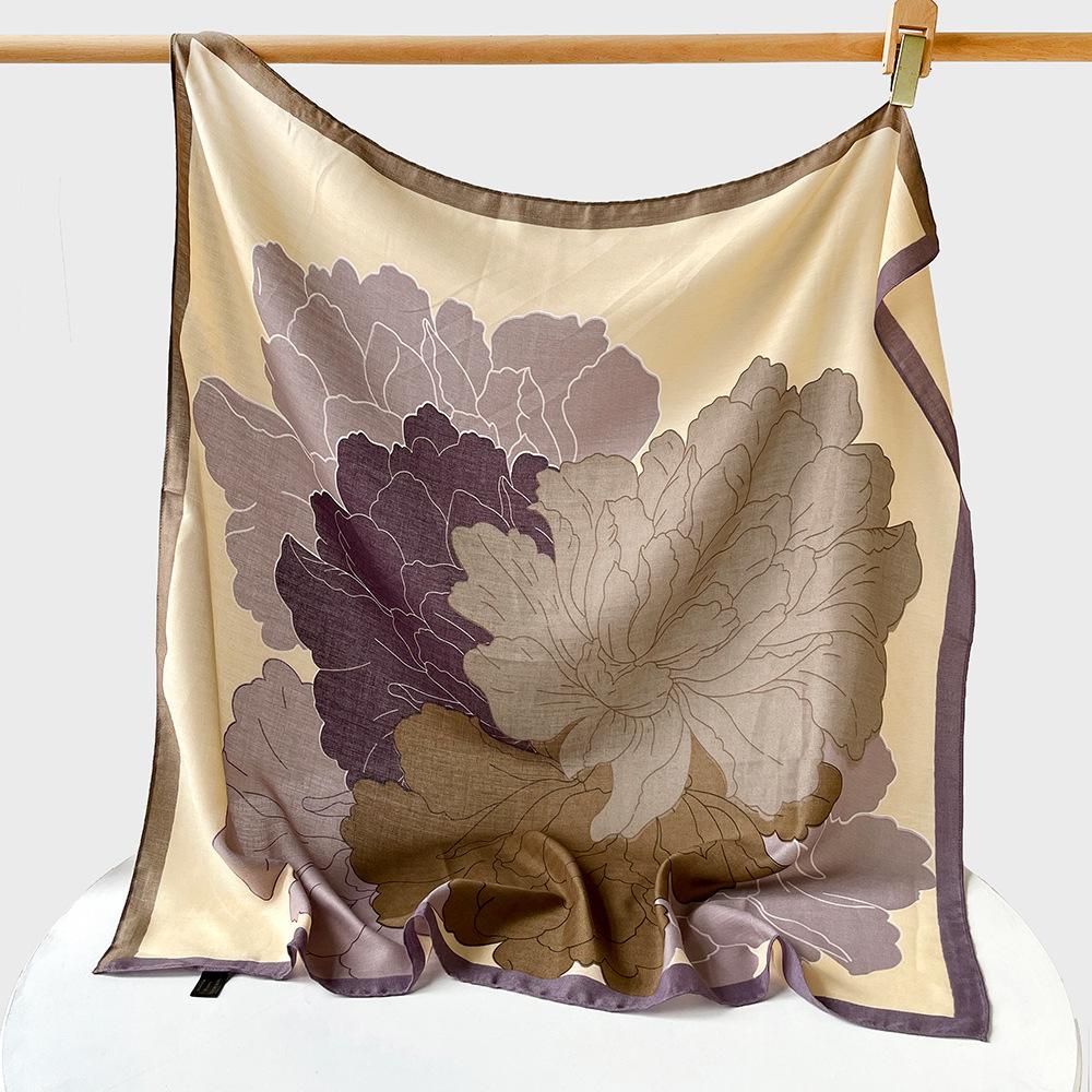 90cm Poly Herringbone Soft Hand Feeling Square Scarf Herringbone Floral Print Elegant Professional Shawl Neck Scarf