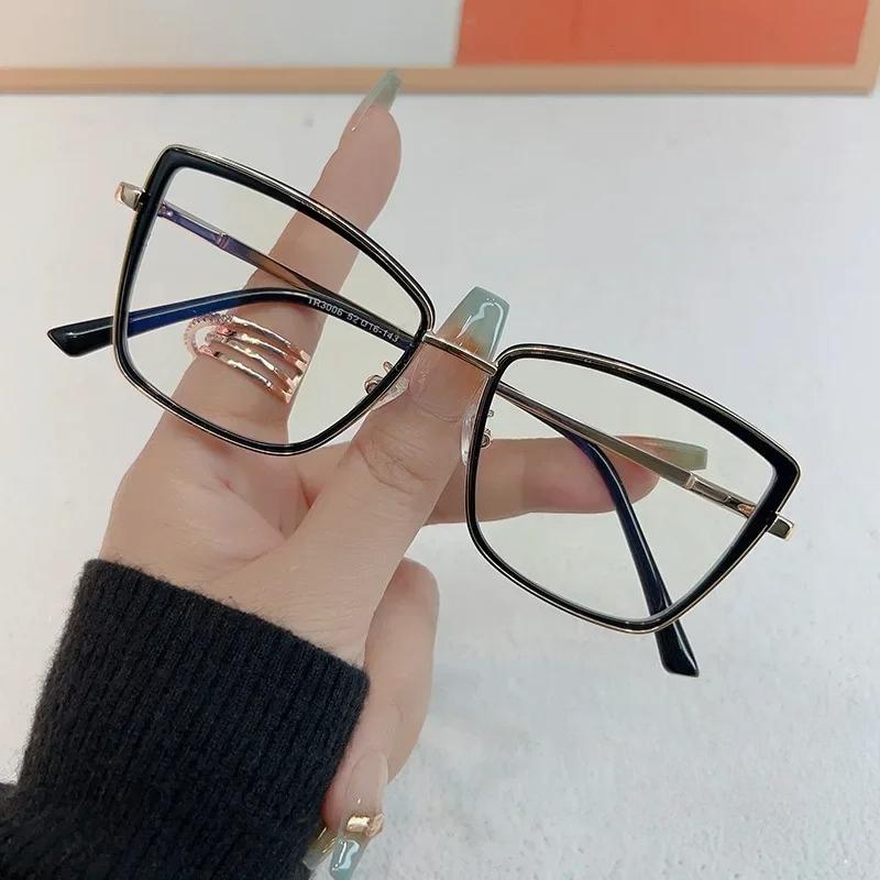 Korean Women Fashionable Oversized Eyeglasses Frame Anti Blue Light Glasses Myopia Glasses Frame Flat Lens Men Gafas
