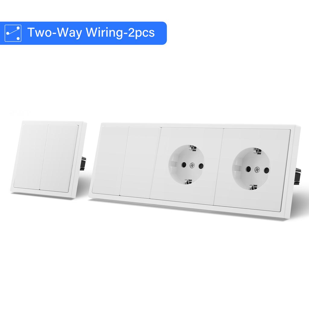 BSEED 1/2Gang Wall Light Switches 2Way Control For Stairs Bedroom With EU Standard Power Socket USB Type-c Plastic Frames 2Pack