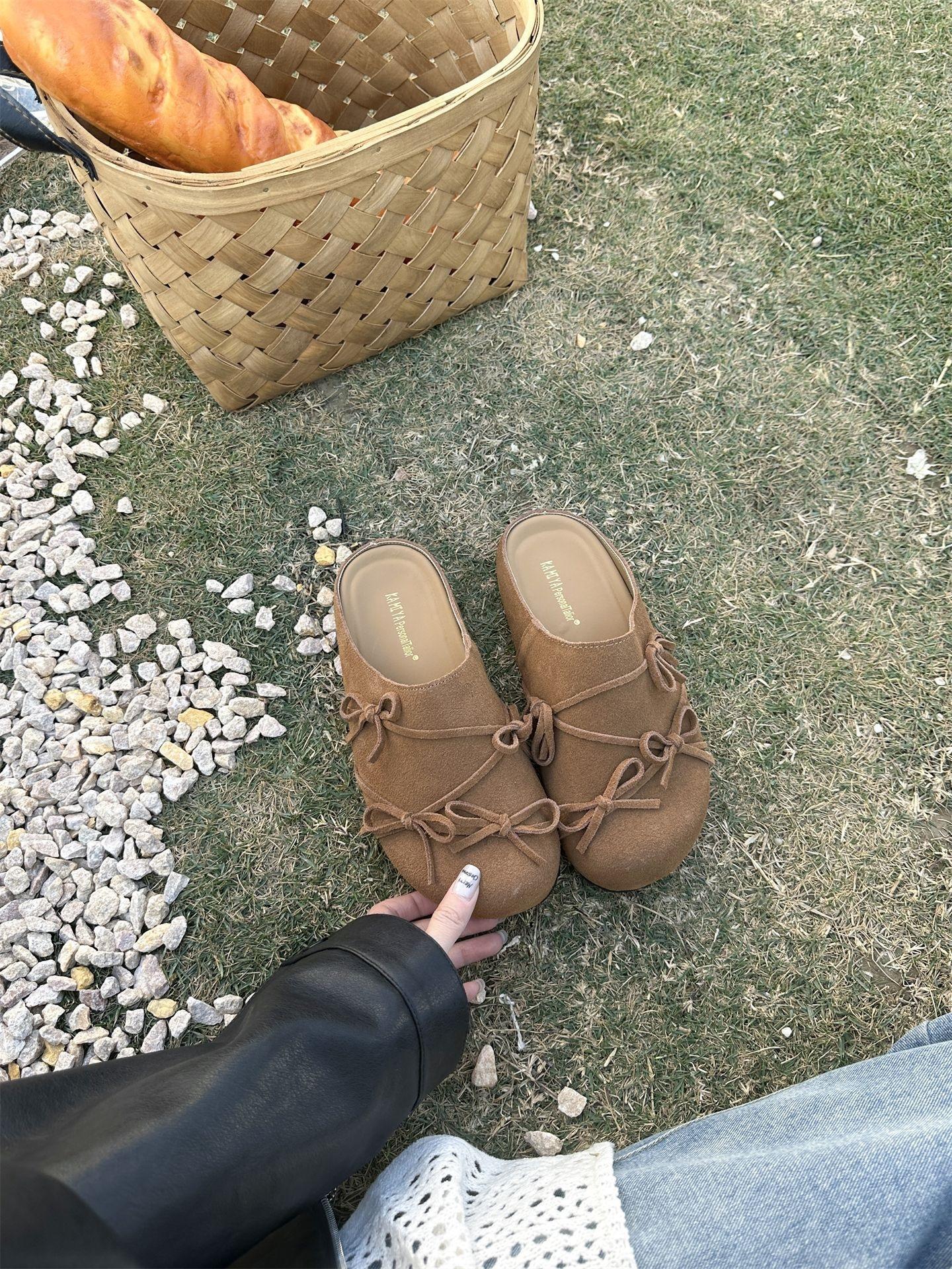2807 Baotou Half Slippers Women S Shoes Lazy Platform Leather Shoes 35 светло-коричневого 6580₽