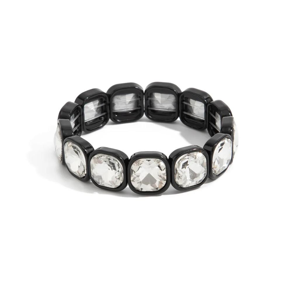 Punk Luxury Irregular Geometry Acrylic Rhinestone Bangles Rings for Women Unique Creative Elastic Bracelet Fashion Jewelry