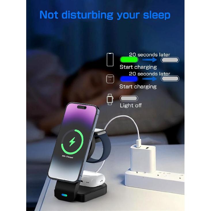 2025 Magnetic 3 in 1 Wireless Charger, Mag-Safe Charger Stand Wireless Charging Station for Apple iPhone 16/15/14/13/12 Series, for Apple Watch and