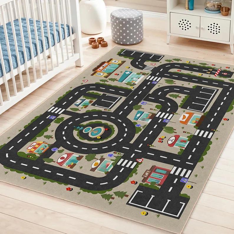 City Road Play Rug Soft Non-Slip Kids Area Rug Retro Home Decoration
