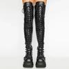 Fashion Punk Over-the-knee Boots Women Platform Heels Belt Buckle  Boot Motorcycle Goth Shoe Thigh High Flat Boots Plus Size 42 43