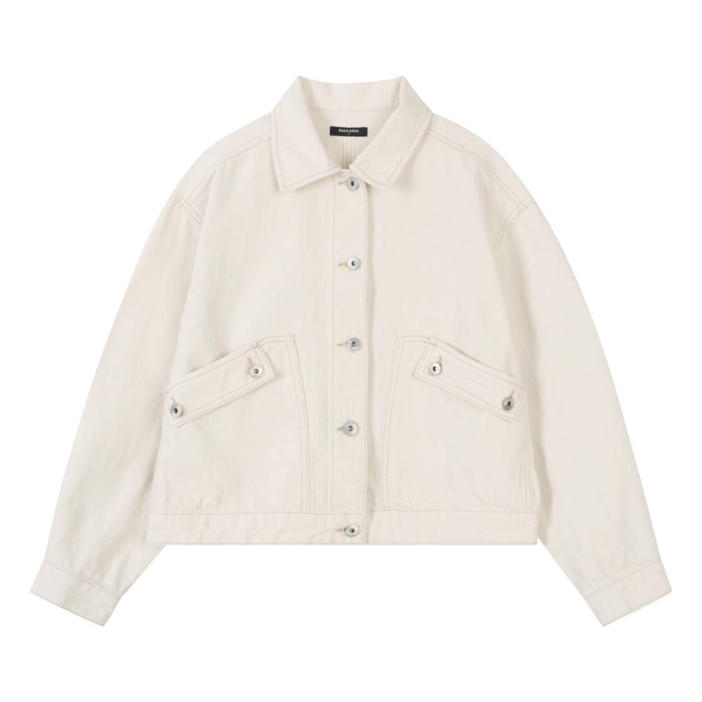 Buckaroo Women'S Collared Denim Trucker Two-Pocket Jacket Ivory