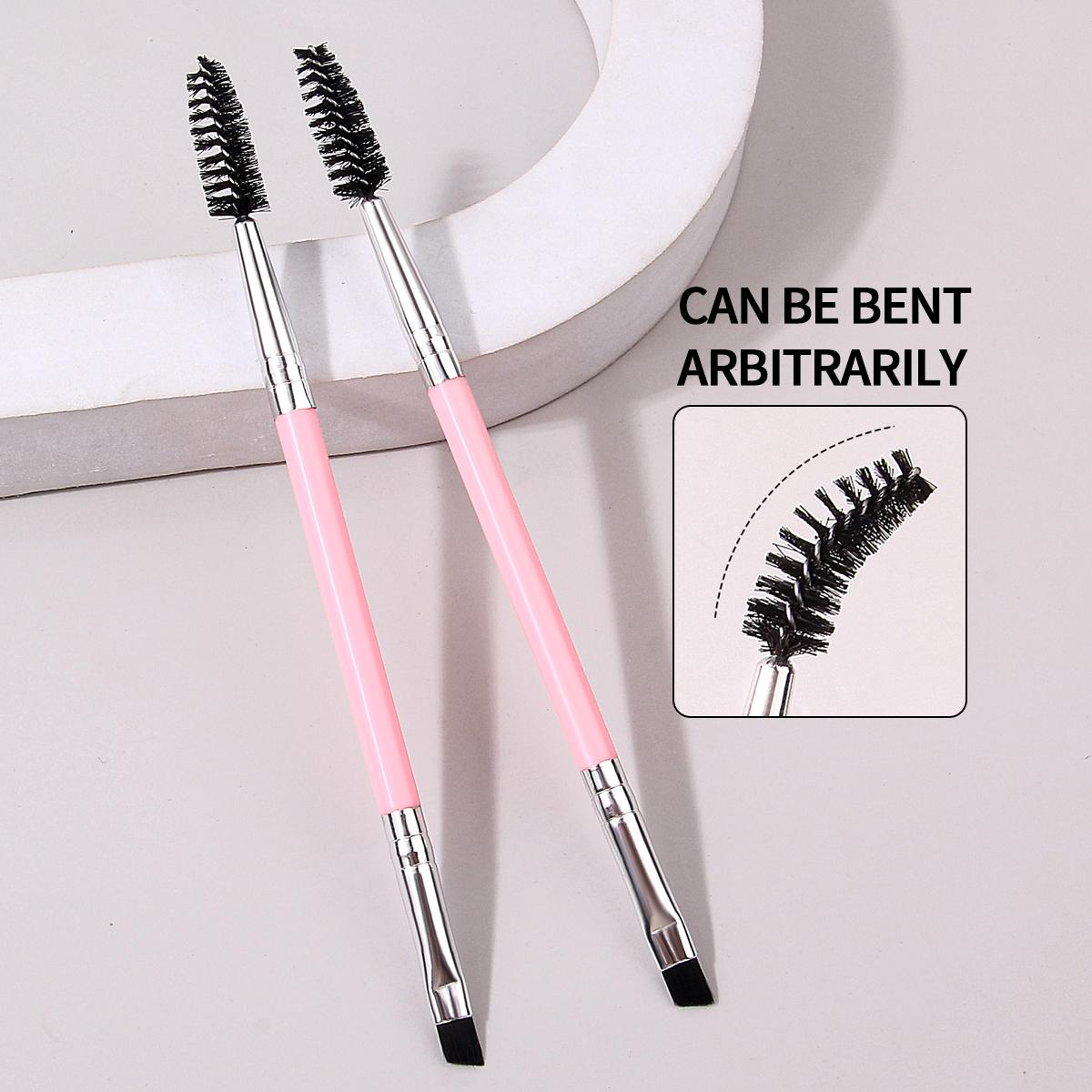 2PCS Pink Double-Ended Makeup Brush - Spiral Lash Brush, Angled Eyebrow Brush & Eyeliner Brush | Multi-Functional Eye Brush