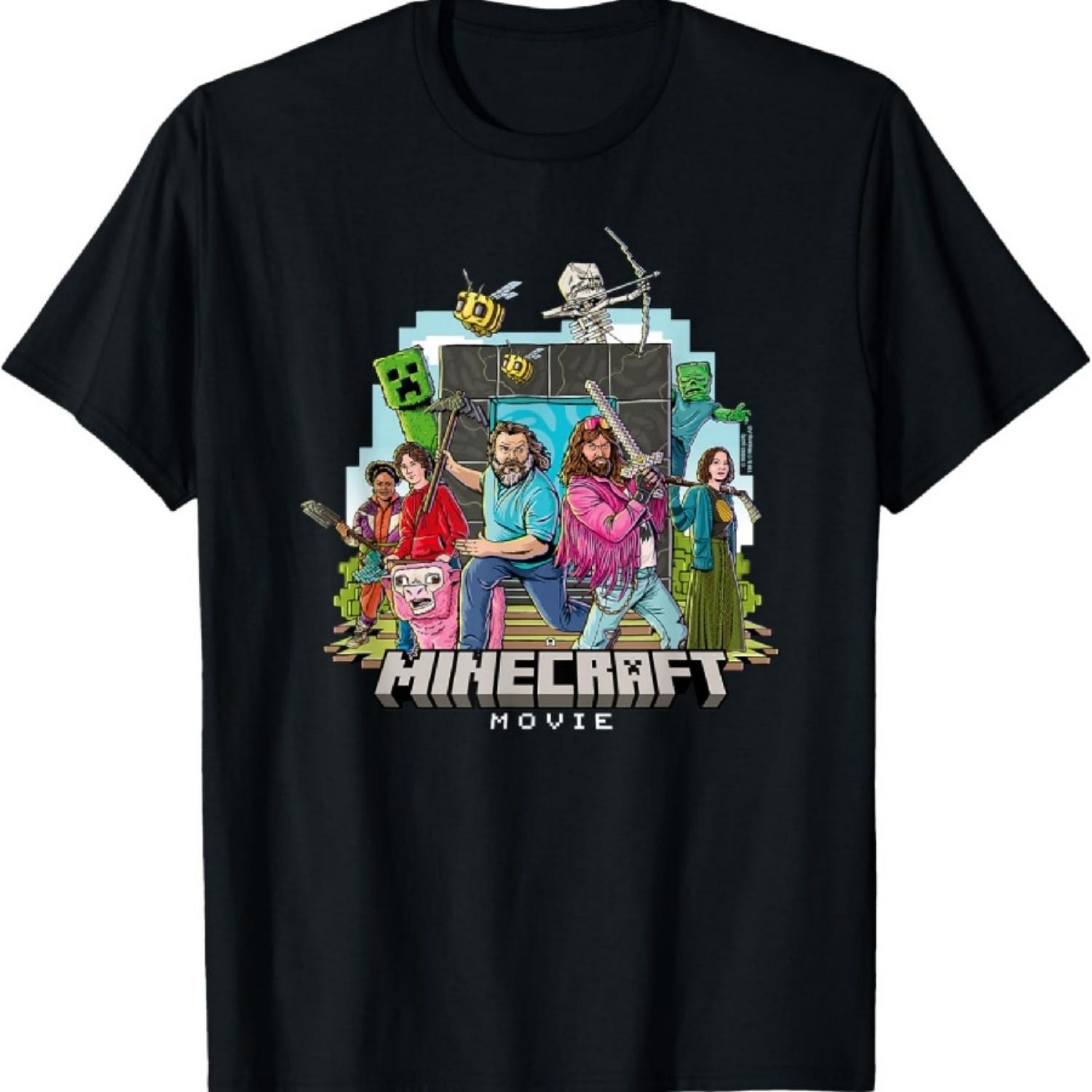 Футболка с групповым снимком главных героев фильма Minecraft в мультяшном стиле S