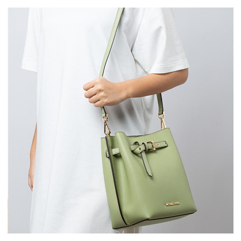 MICHAEL KORS Emilia Solid Color Fashion Leather Bucket Bag Shoulder Crossbody Bag Small Women's Light Sage